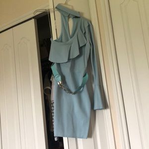 beautiful blue one sleeve ruffle dress size small
